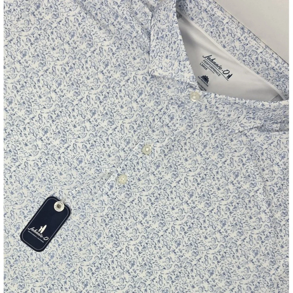 NEW Johnnie-O Boggings Beach AOP Golf Polo Shirt Mens Large Palisades Blue NWT